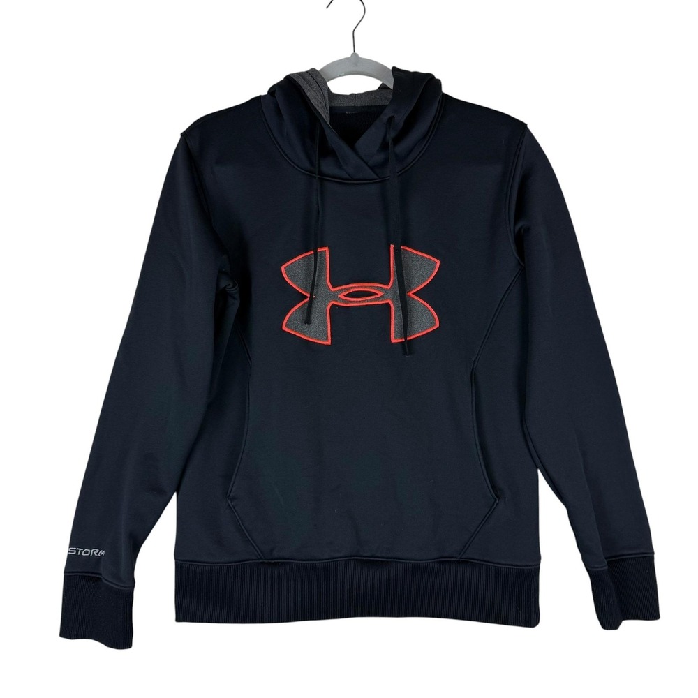 Under Armour Storm Hoodie Mens Medium Black Pullover Fleece Logo Kangaroo